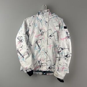 Smaining SMN Women's Ski Jacket XS White Abstract Splatter Waterproof Snowboard